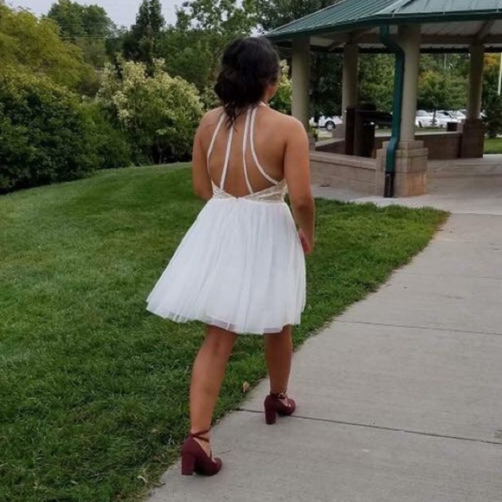 White formal dress w gold embellishments worn once